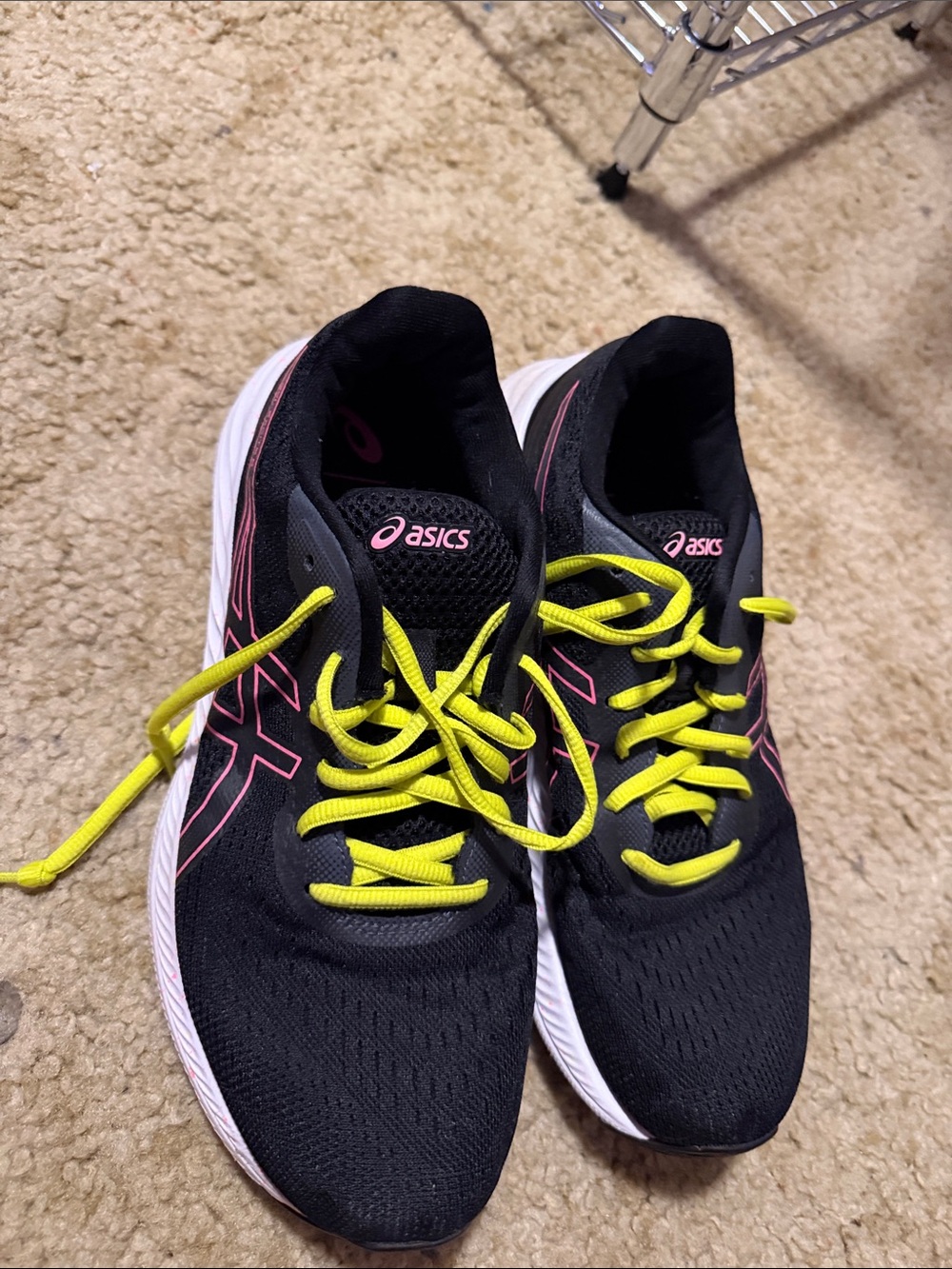ASICS Black Athletic Shoes with Pink Details and Neon Yellow Laces